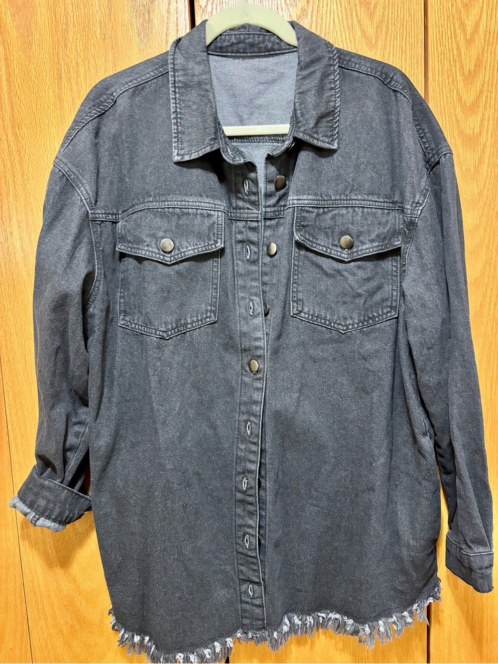 Amazon Washed Black Denim Jacket with Frayed Hem